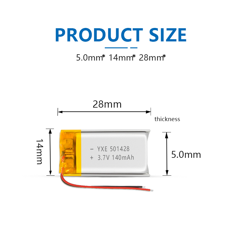 3.7 V Li-ion Battery 501428-140mah